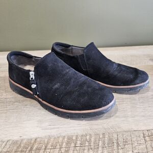 Dr Scholls Shoes Womens 7W Nice Day Slip On Side Zipper Black Faux Suede Comfort